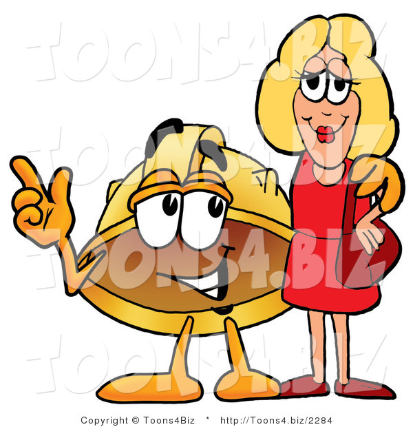 Illustration of a Cartoon Hard Hat Mascot Talking to a Pretty Blond Woman