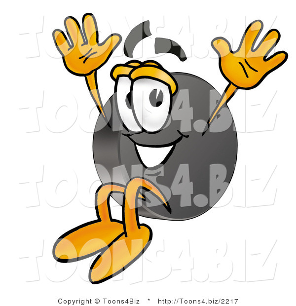 Illustration of a Cartoon Hockey Puck Mascot Jumping