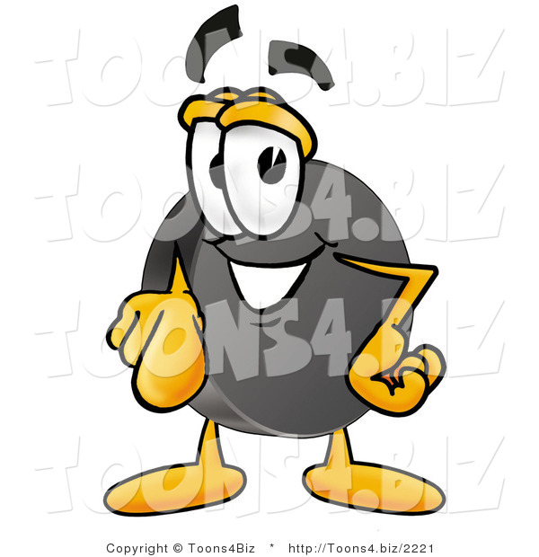 Illustration of a Cartoon Hockey Puck Mascot Pointing at the Viewer
