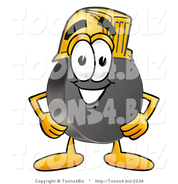 Illustration of a Cartoon Hockey Puck Mascot Wearing a Helmet