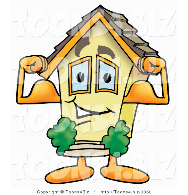 Illustration of a Cartoon House Mascot Flexing His Arm Muscles