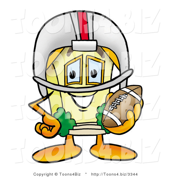 Illustration of a Cartoon House Mascot in a Helmet, Holding a Football