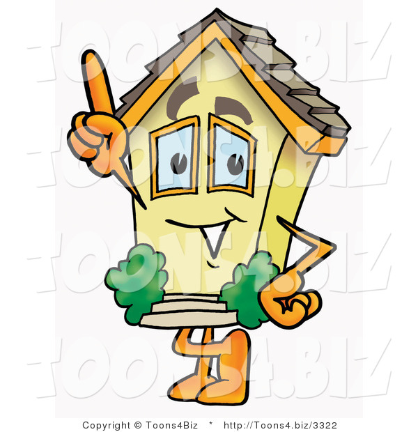 Illustration of a Cartoon House Mascot Pointing Upwards