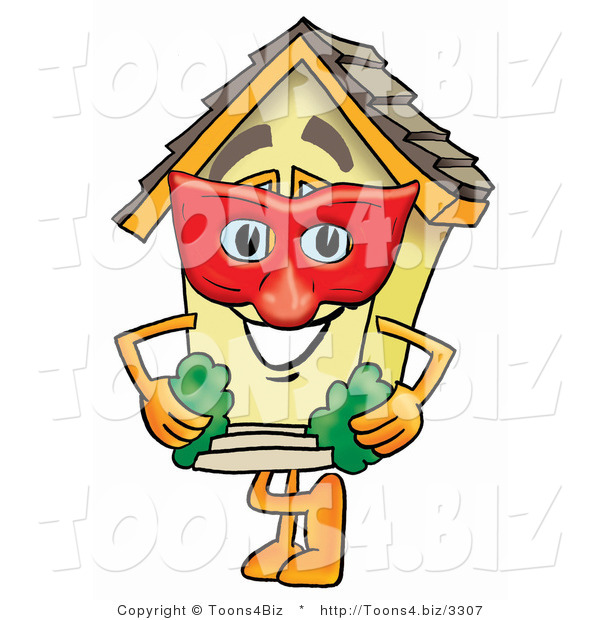 Illustration of a Cartoon House Mascot Wearing a Red Mask over His Face