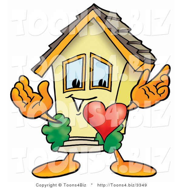 Illustration of a Cartoon House Mascot with His Heart Beating out of His Chest