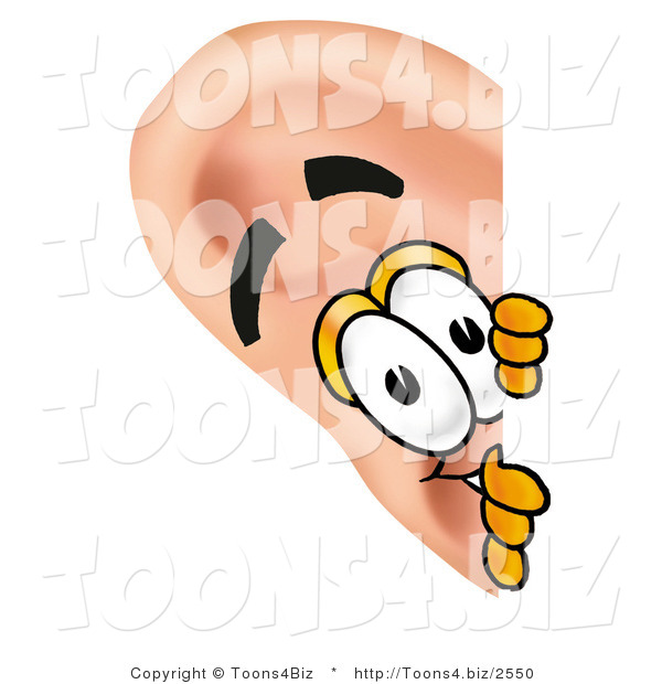 Illustration of a Cartoon Human Ear Mascot Peeking Around a Corner