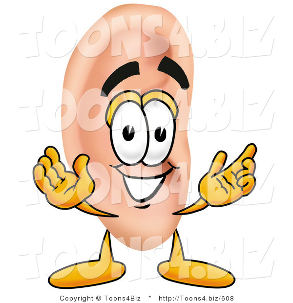 Illustration of a Cartoon Human Ear Mascot with Welcoming Open Arms