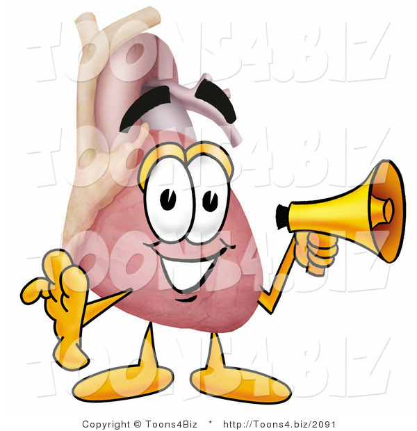 Illustration of a Cartoon Human Heart Mascot Holding a Megaphone