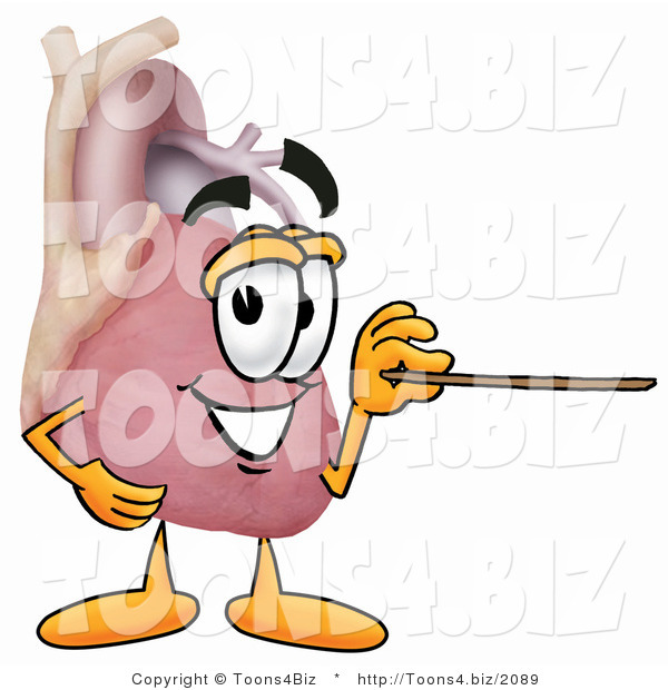 Illustration of a Cartoon Human Heart Mascot Holding a Pointer Stick