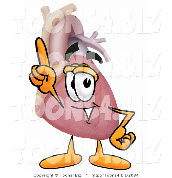 Illustration of a Cartoon Human Heart Mascot Pointing Upwards
