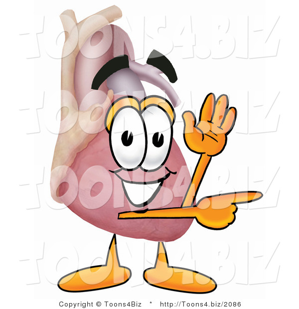 Illustration of a Cartoon Human Heart Mascot Waving and Pointing