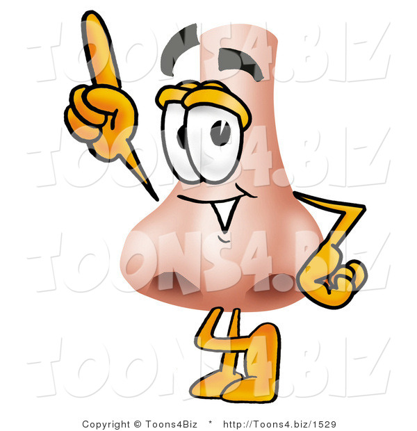 Illustration of a Cartoon Human Nose Mascot Pointing Upwards
