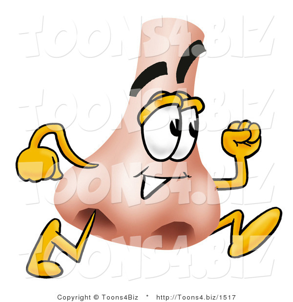 Illustration of a Cartoon Human Nose Mascot Running