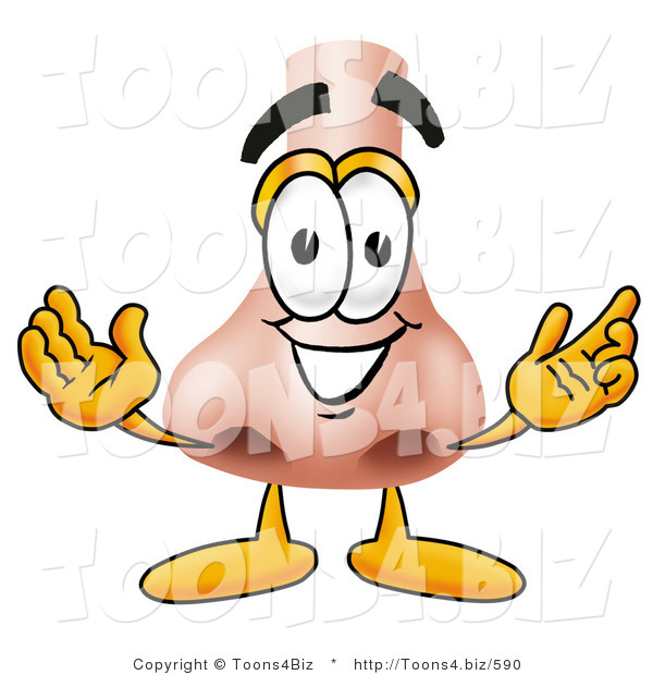 Illustration of a Cartoon Human Nose Mascot with Welcoming Open Arms