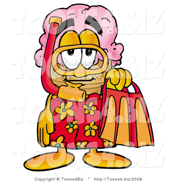 Illustration of a Cartoon Ice Cream Cone Mascot in Orange and Red Snorkel Gear