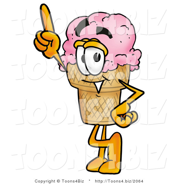 Illustration of a Cartoon Ice Cream Cone Mascot Pointing Upwards