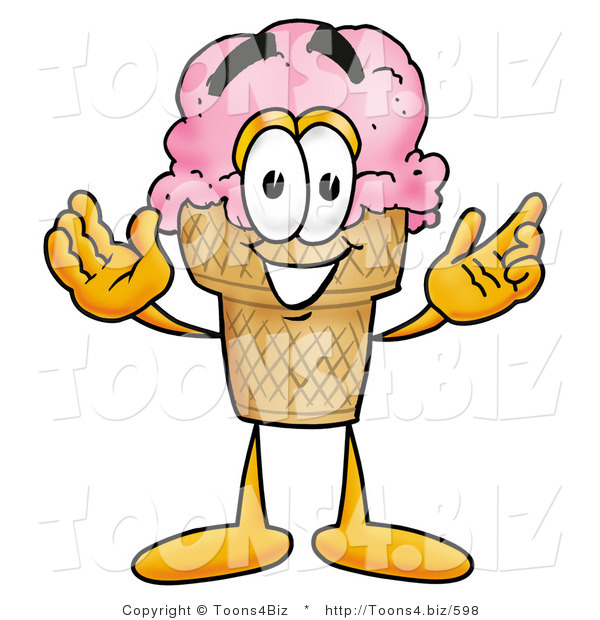 Illustration of a Cartoon Ice Cream Cone Mascot with Welcoming Open Arms