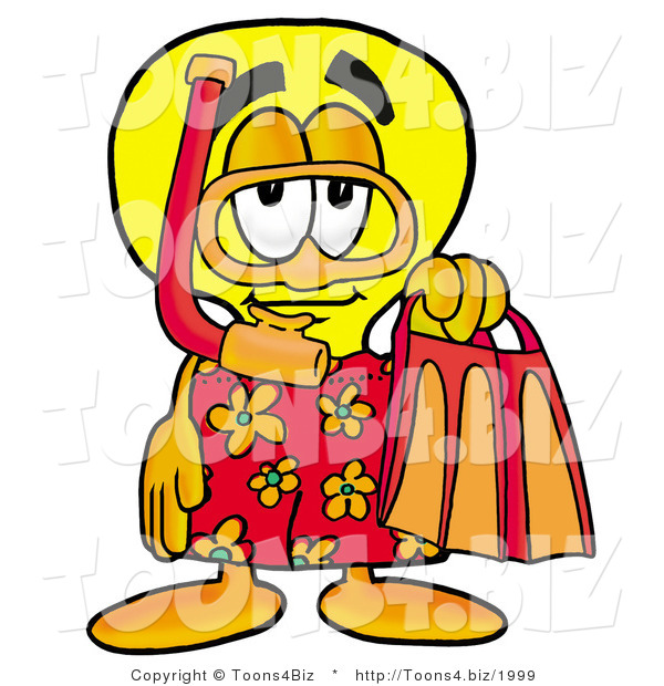 Illustration of a Cartoon Light Bulb Mascot in Orange and Red Snorkel Gear