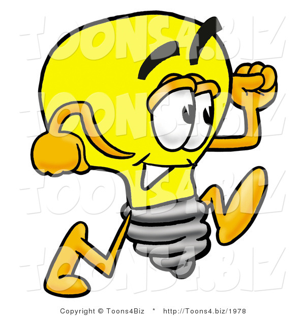 Illustration of a Cartoon Light Bulb Mascot Running