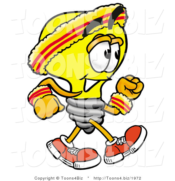 Illustration of a Cartoon Light Bulb Mascot Speed Walking or Jogging