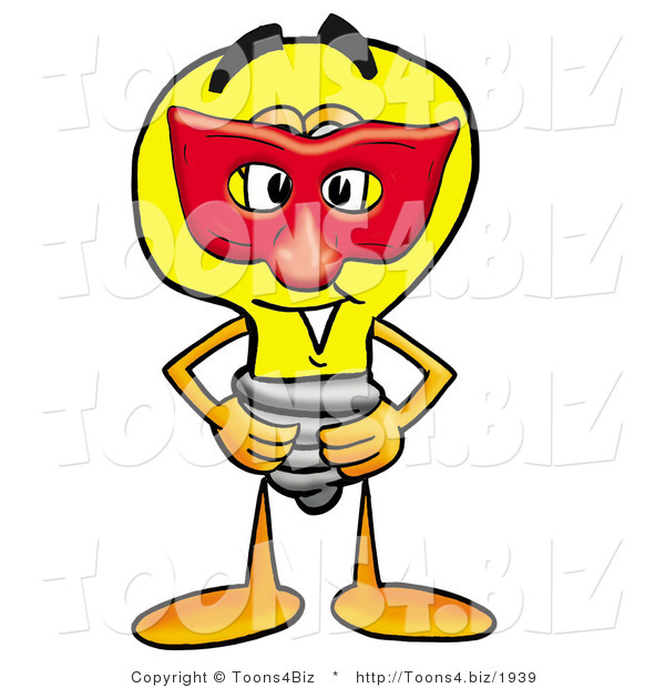 Illustration of a Cartoon Light Bulb Mascot Wearing a Red Mask over His Face