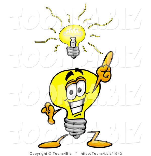 Illustration of a Cartoon Light Bulb Mascot with a Bright Idea