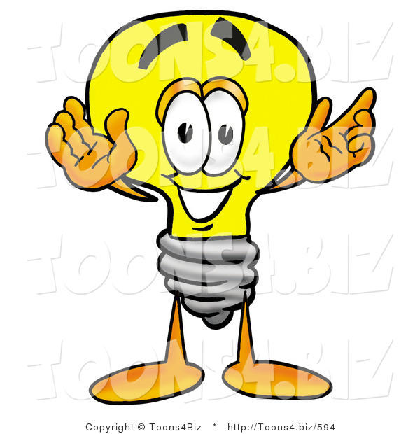 Illustration of a Cartoon Light Bulb Mascot with Welcoming Open Arms