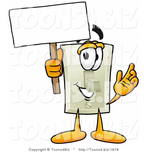 Illustration of a Cartoon Light Switch Mascot Holding a Blank Sign
