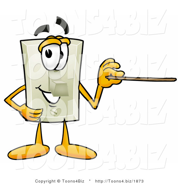 Illustration of a Cartoon Light Switch Mascot Holding a Pointer Stick