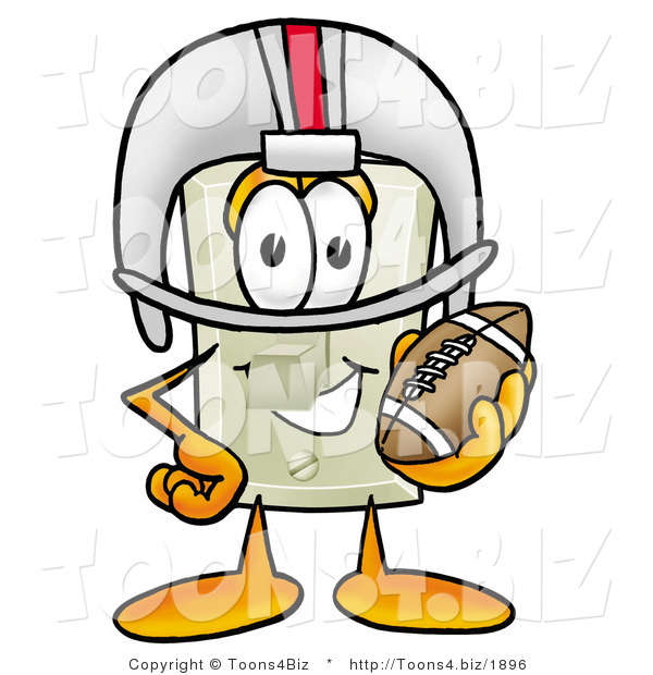 Illustration of a Cartoon Light Switch Mascot in a Helmet, Holding a Football