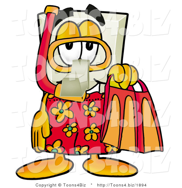 Illustration of a Cartoon Light Switch Mascot in Orange and Red Snorkel Gear