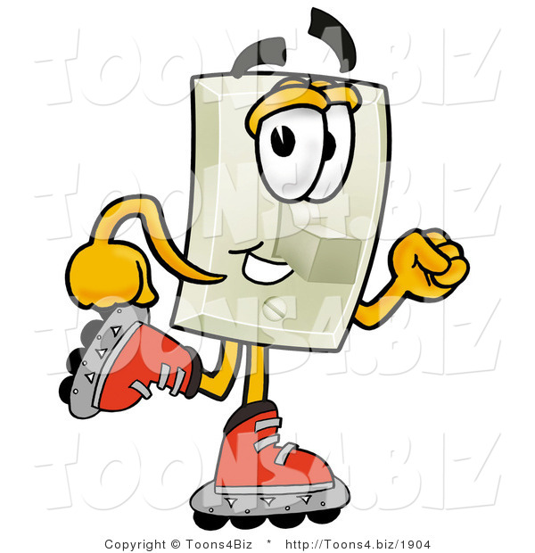 Illustration of a Cartoon Light Switch Mascot Roller Blading on Inline Skates