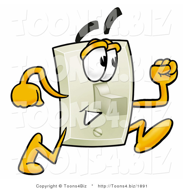 Illustration of a Cartoon Light Switch Mascot Running
