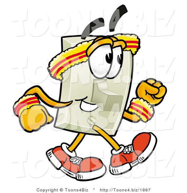 Illustration of a Cartoon Light Switch Mascot Speed Walking or Jogging