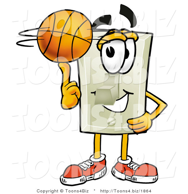 Illustration of a Cartoon Light Switch Mascot Spinning a Basketball on His Finger
