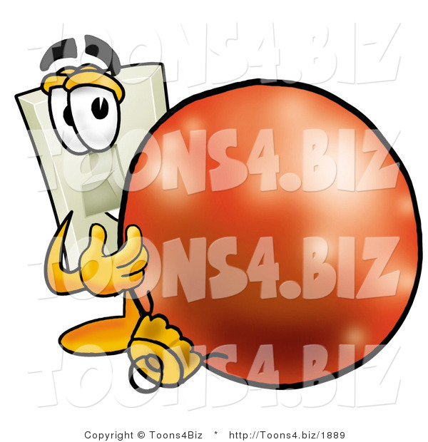 Illustration of a Cartoon Light Switch Mascot Standing with a Christmas Bauble