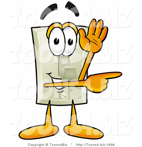 Illustration of a Cartoon Light Switch Mascot Waving and Pointing