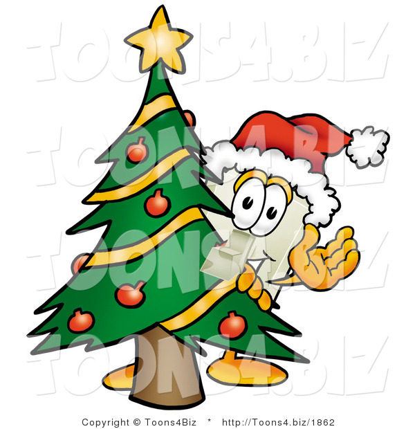 Illustration of a Cartoon Light Switch Mascot Waving and Standing by a Decorated Christmas Tree