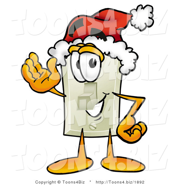 Illustration of a Cartoon Light Switch Mascot Wearing a Santa Hat and Waving