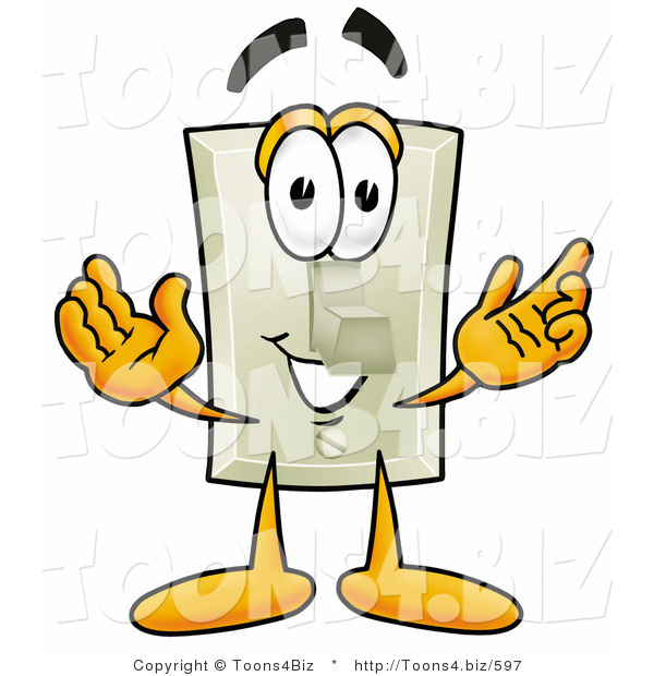 Illustration of a Cartoon Light Switch Mascot with Welcoming Open Arms