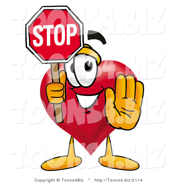 Illustration of a Cartoon Love Heart Mascot Holding a Stop Sign