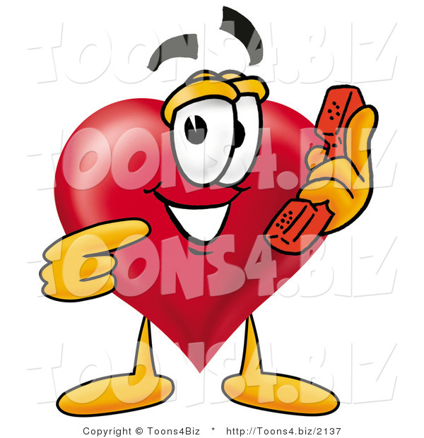 Illustration of a Cartoon Love Heart Mascot Holding a Telephone