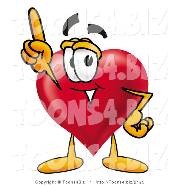 Illustration of a Cartoon Love Heart Mascot Pointing Upwards