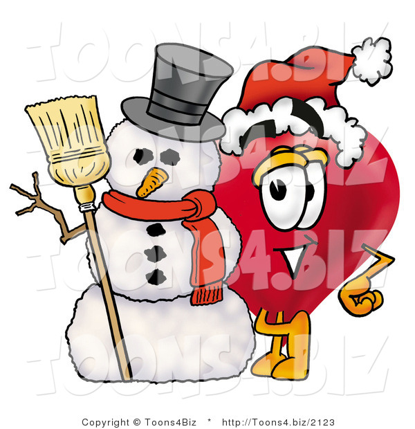 Illustration of a Cartoon Love Heart Mascot with a Snowman on Christmas