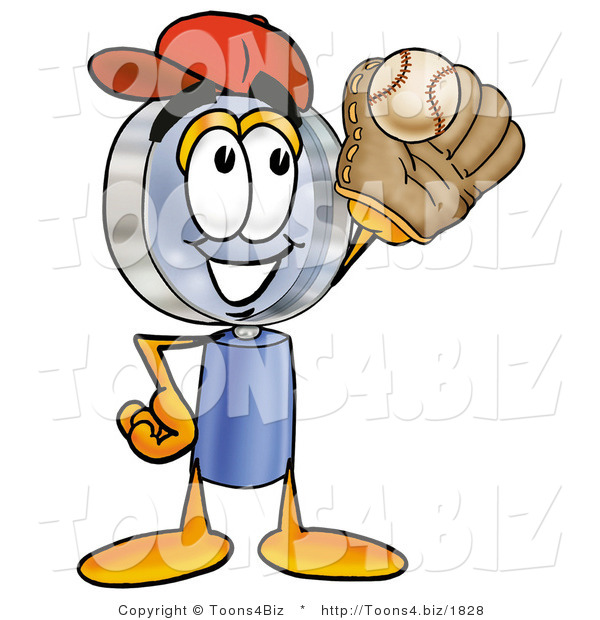 Illustration of a Cartoon Magnifying Glass Mascot Catching a Baseball with a Glove
