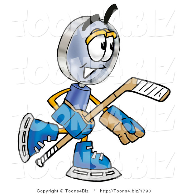 Illustration of a Cartoon Magnifying Glass Mascot Playing Ice Hockey
