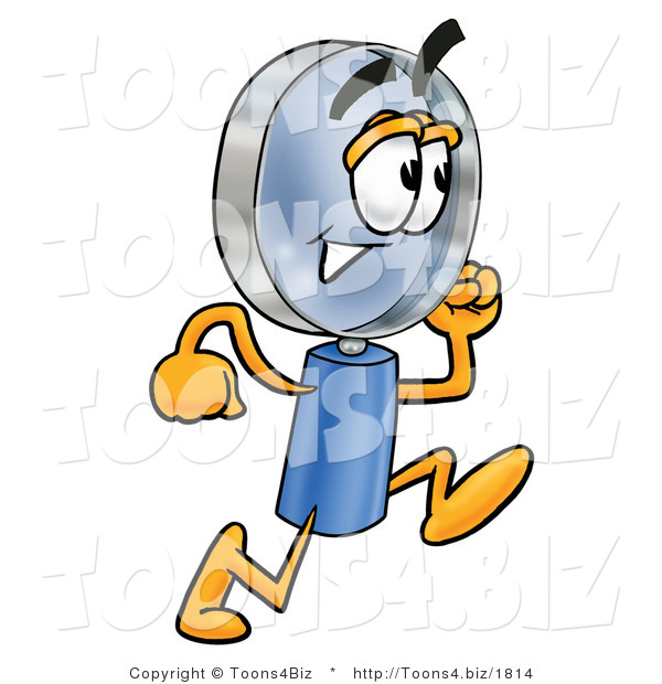 Illustration of a Cartoon Magnifying Glass Mascot Running