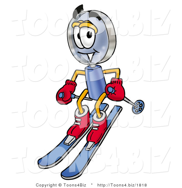Illustration of a Cartoon Magnifying Glass Mascot Skiing Downhill
