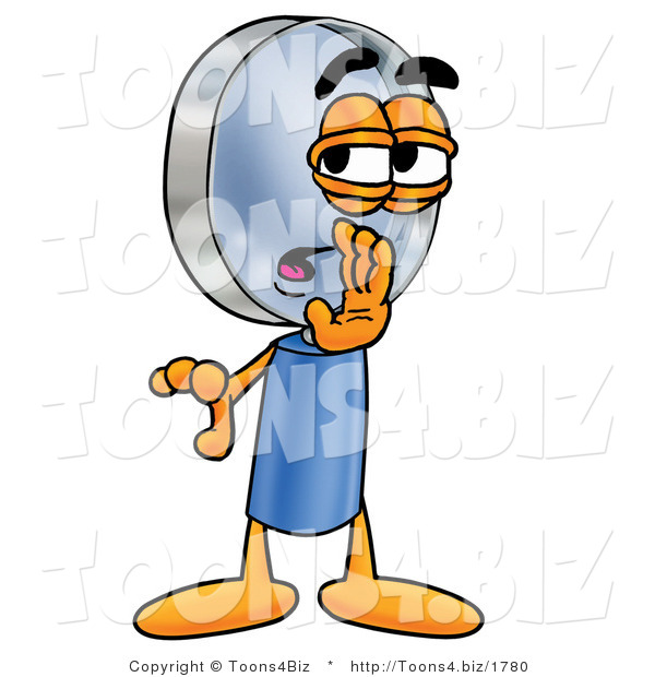Illustration of a Cartoon Magnifying Glass Mascot Whispering and Gossiping