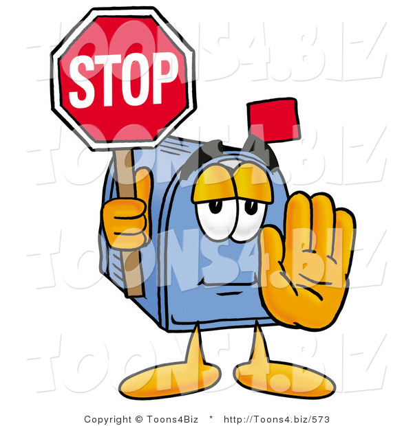 Illustration of a Cartoon Mailbox Holding a Stop Sign